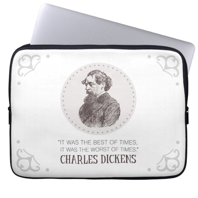Funda Para Portátil Retrato y cita de Charles Dickens (Frente)