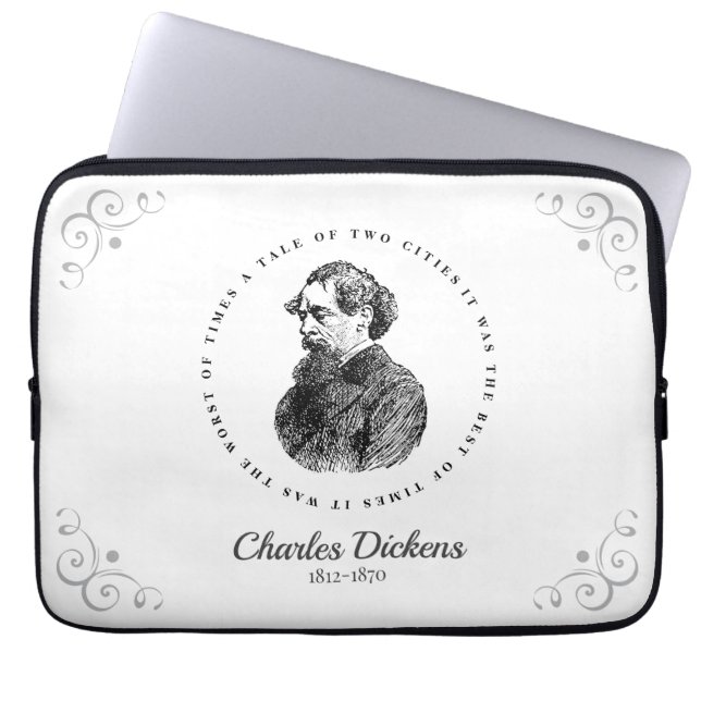 Funda Para Portátil Retrato y cita de Charles Dickens (Frente)