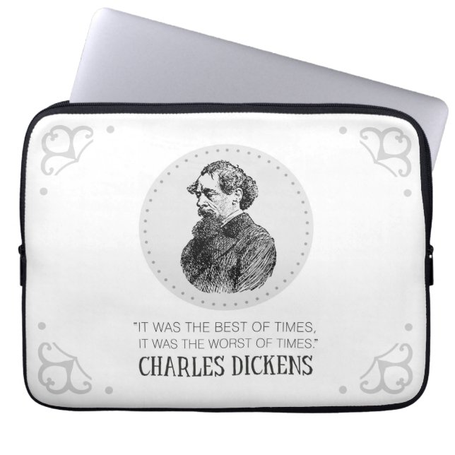 Funda Para Portátil Retrato y cita de Charles Dickens (Frente)
