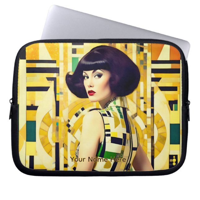 Funda Para Portátil Retro 60's Beauty Geometric fashionplate yellow (Frente)