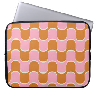 Funda Para Portátil Retro 70: Patrón ondulado dorado-rosado.