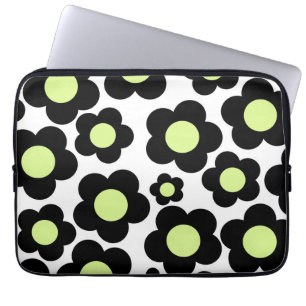 Funda Para Portátil Retro Black & Neon Green Floral Edgy Primavera Mod