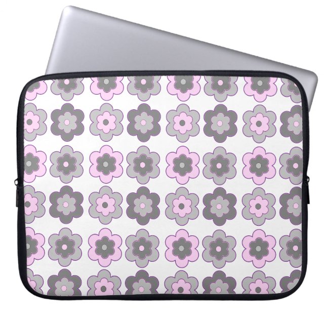 Funda Para Portátil Retro Bubble Flowers (Pink and Grey) Pattern (Frente)