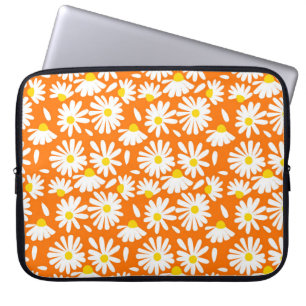 Funda Para Portátil Retro daisy floral: cosecha naranja.