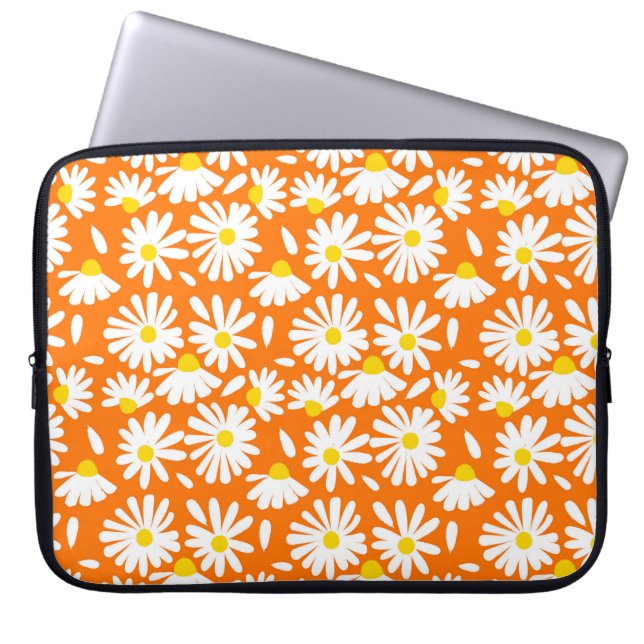 Funda Para Portátil Retro daisy floral: cosecha naranja. (Frente)