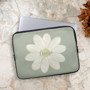 Funda Para Portátil Retro Daisy Sage Green Nombre personalizado Portát