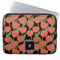 Retro de tulipanes rojos, monograma personalizado