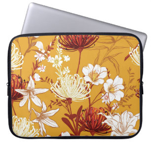 Funda Para Portátil Retro Floreciente: Arte De Línea Floral Inconcluso