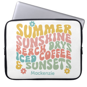 Funda Para Portátil Retro Groovy Summer Pink Monograma Nombre