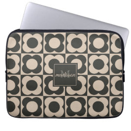 Funda Para Portátil Retro modern -Flower Checkerboard - neutral taupe