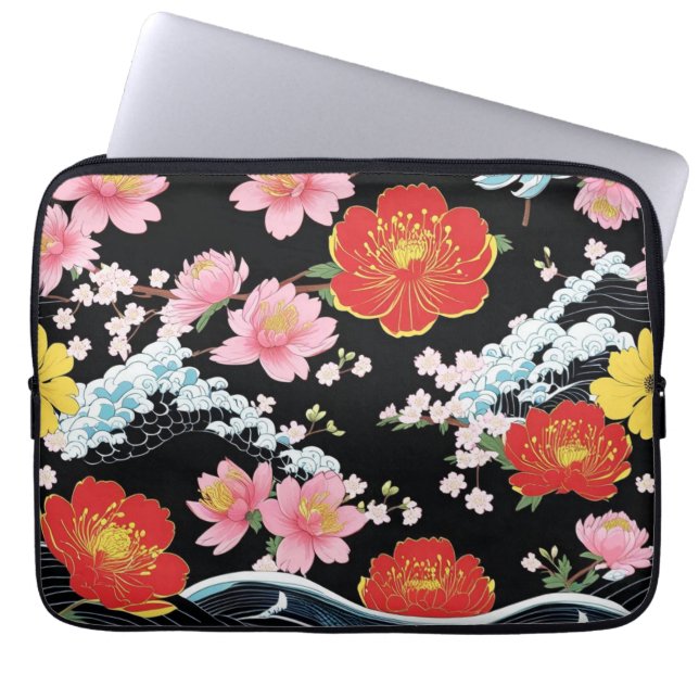 Funda Para Portátil Retro Modern Seigaiha Sakura Flowers Japan party (Frente)