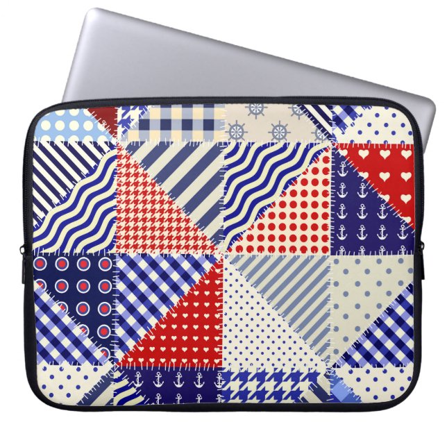 Funda Para Portátil Retro Patchwork Triángulos de Estilo Nautico (Frente)