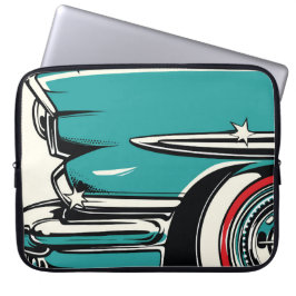 Funda Para Portátil Retro Teal Sports Car Front Pop Art Illustration