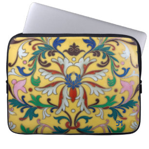 Funda Para Portátil Retro Vintage Amarillo Floral Botánico Monogramado