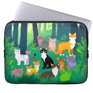 Funda Para Portátil Reunión de gatos en un oscuro bosque