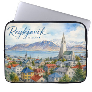 Funda Para Portátil Reykjavik Islandia recuerdo acuarela