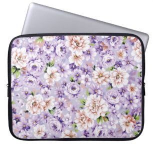 Funda Para Portátil Ricos patrones florales con flores moradas y rosas