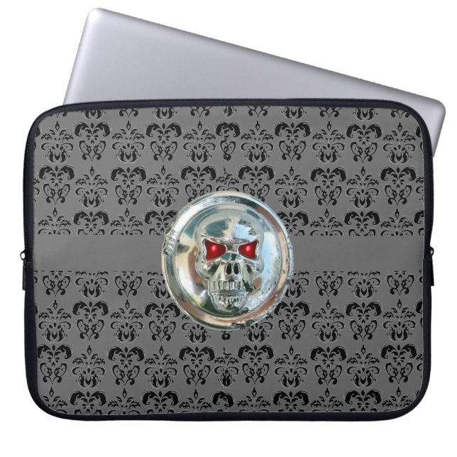 Funda Para Portátil RIDERS SKULL DAMASK negro gris (Frente)