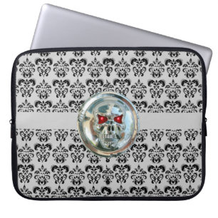 Funda Para Portátil RIDERS SKULL DAMASK negro gris