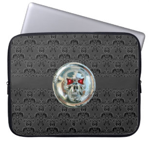 Funda Para Portátil RIDERS SKULL DAMASK negro gris