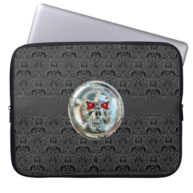 Funda Para Portátil RIDERS SKULL DAMASK negro gris (Frente)