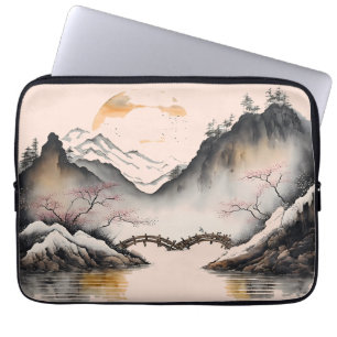 Funda Para Portátil Río de invierno acuático chino y montañas