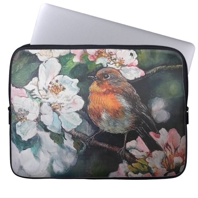 Funda Para Portátil Robin con flor de cerezo (Frente)