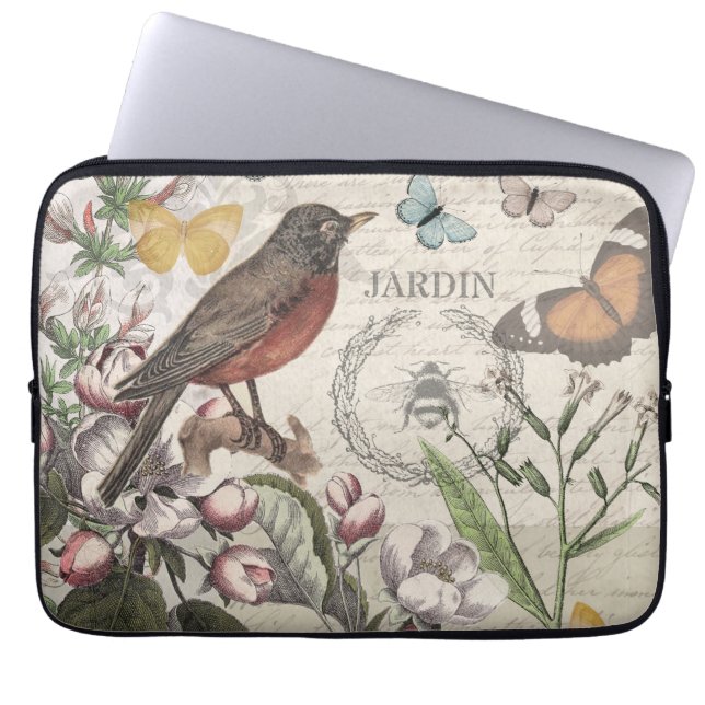 Funda Para Portátil Robin Elegant Bird Butterfly Arte Francés (Frente)