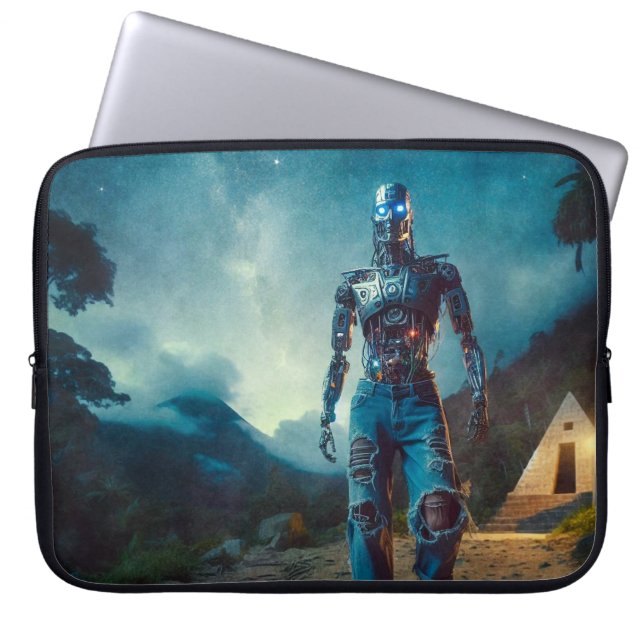 Funda Para Portátil Robot Futurista en Paisaje Antiguo (Frente)