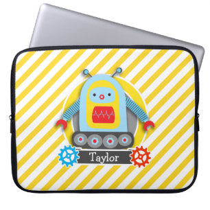 Funda Para Portátil Robot rojo, azul y amarillo; franjas blancas