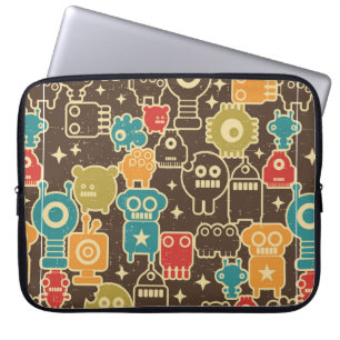 Funda Para Portátil Robot y monstruos modernos y sin fisuras en retro