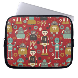 Funda Para Portátil Robots retro divertidos Patrón ilustrado (rojo)