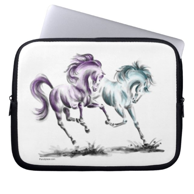 Funda Para Portátil Rociando Carreras Caballos salvajes (Frente)