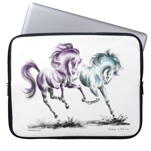 Funda Para Portátil Rociando Carreras Caballos salvajes (Frente)