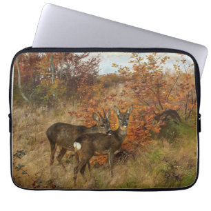 Funda Para Portátil Roe Deer con otoño deja vida silvestre vintage