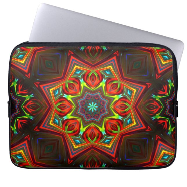 Funda Para Portátil Rojo amarillo torcido de ocho puntiagudos caleidos (Frente)