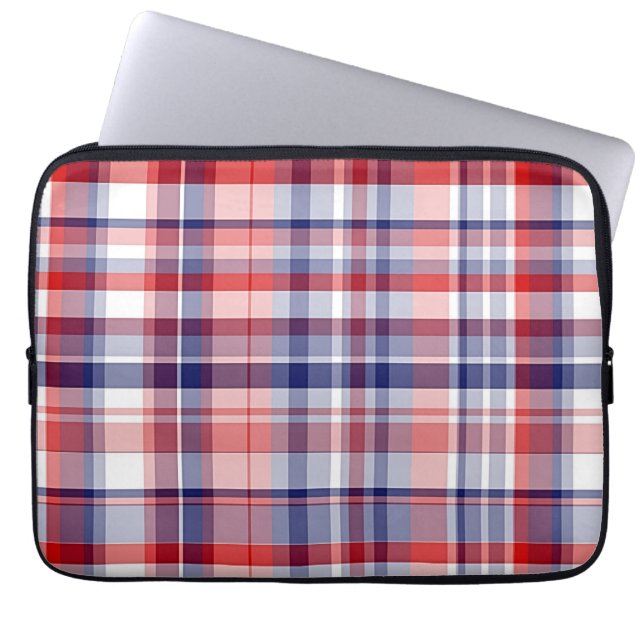 Funda Para Portátil Rojo, blanco, azul de madrás preppy (Frente)
