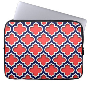 Funda Para Portátil Rojo de coral, alfombra blanca de la marina marroq