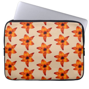 Funda Para Portátil Rojo - flores anaranjadas del lirio, en color del