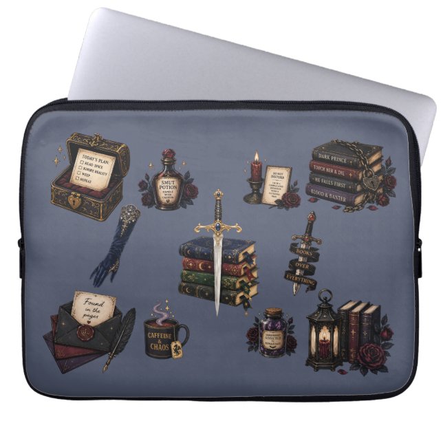 Funda Para Portátil Romantasy, Cafeína y Caos (Frente)