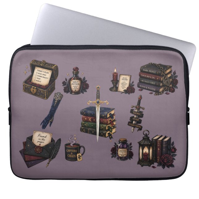 Funda Para Portátil Romantasy, Cafeína y Caos (Frente)