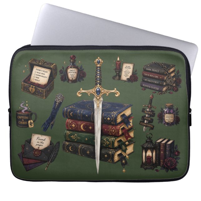 Funda Para Portátil Romantasy, Cafeína y Caos (Frente)
