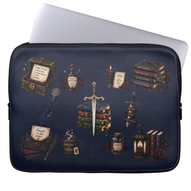 Funda Para Portátil Romantasy, Cafeína y Caos (Frente)