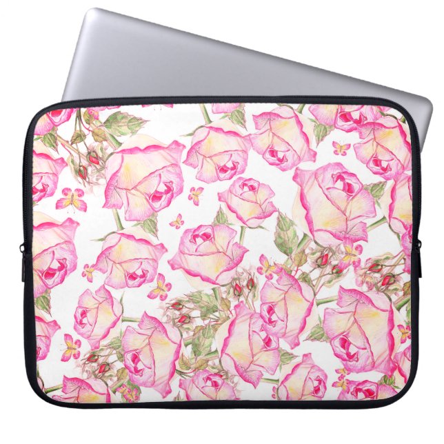 Funda Para Portátil Romantic white pink yellow summer rose floral (Frente)
