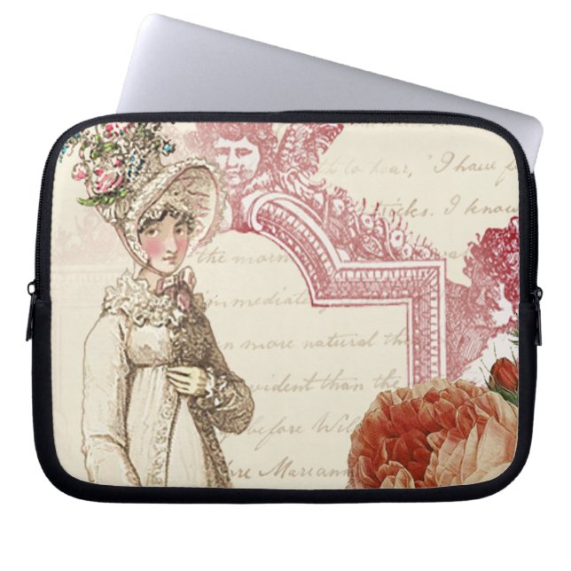Funda Para Portátil Romántica Jane Austen femenina delicada rosa (Frente)