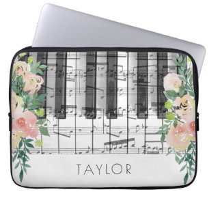 Funda Para Portátil romántico nombre de la costumbre floral de Piano