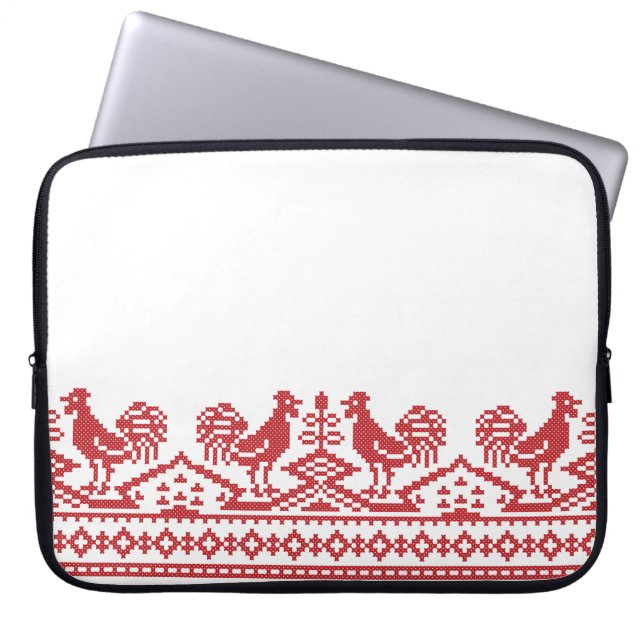 Funda Para Portátil Roosters rojos costillan el patrón ruso (Frente)