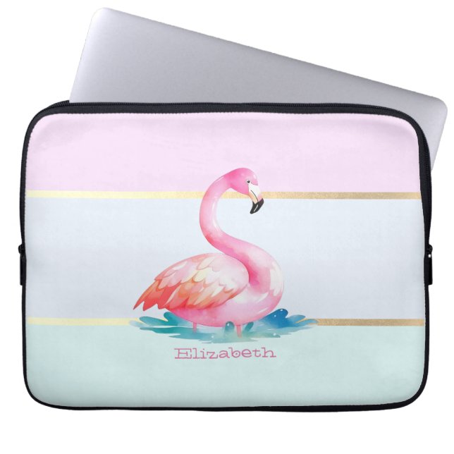 Funda Para Portátil Ropa Pastel Moderna, Flamencos rosados (Frente)