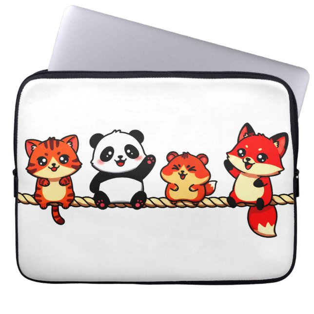 Funda Para Portátil Rope Parade: Cat, Panda, Hamster & Fox (Frente)