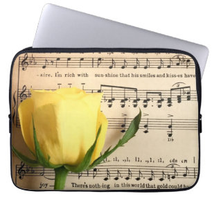 Funda Para Portátil Rosa amarilla de la música de la hoja